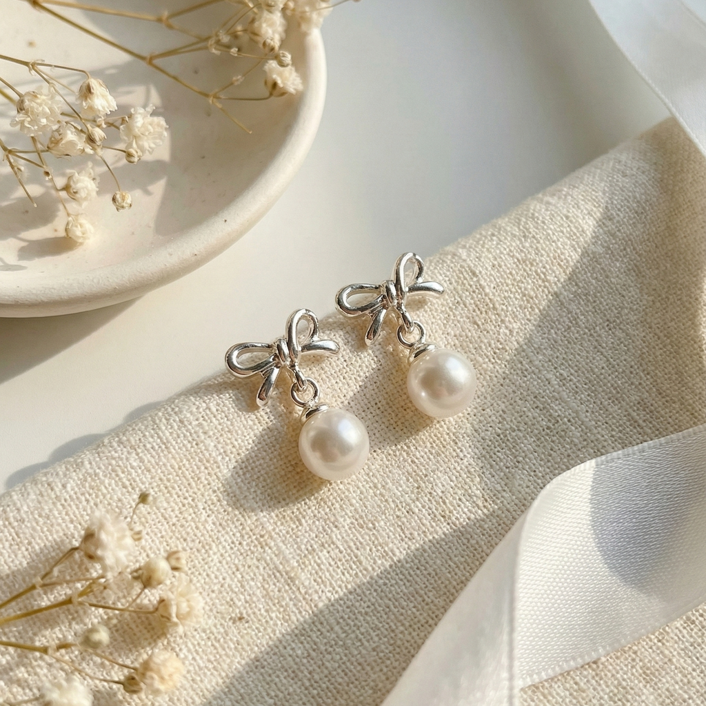 Ribbon Pearly Earrings